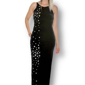 🩶Vintage 90’s Black Velvet w/ Silver Stars Maxi Whimsical Gown